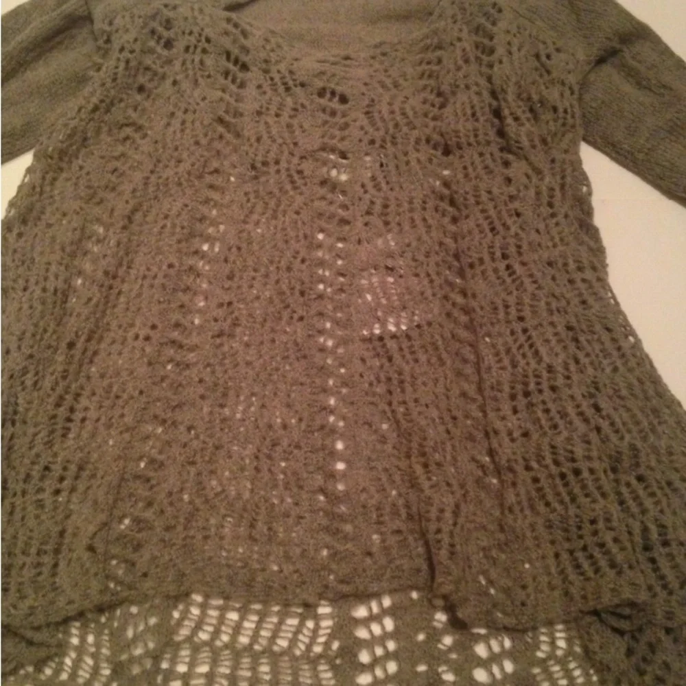 Simply Noelle Tan Convertible L/XL Open Knit Cardigan or Flare Tunic. EUC - Picture 2 of 10